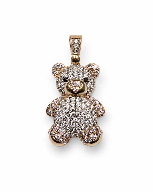 14K Yellow Gold Petite Pavé Teddy Bear Pendant