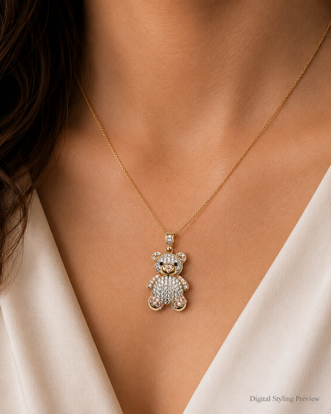 14K Yellow Gold Petite Pavé Teddy Bear Pendant