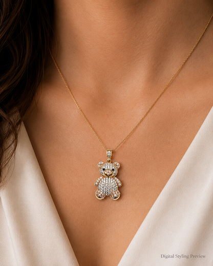 14K Yellow Gold Petite Pavé Teddy Bear Pendant