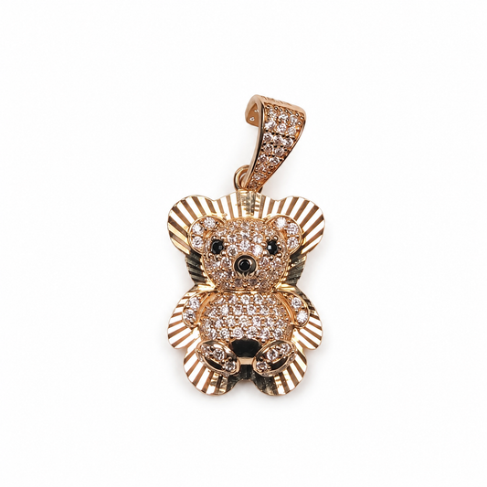 14K Yellow Gold Textured Teddy Bear Pendant
