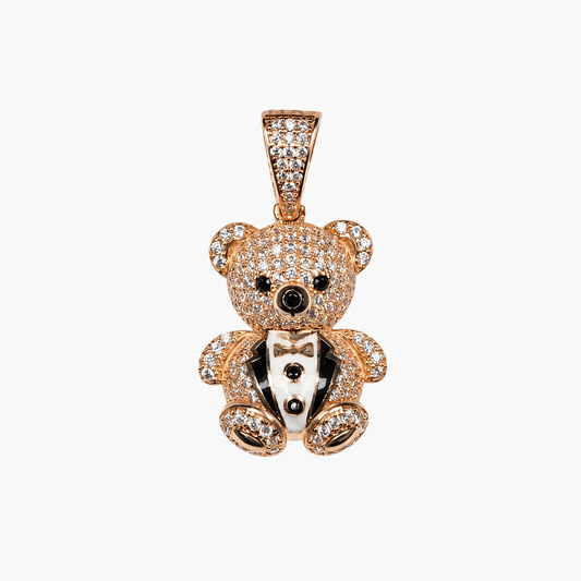 14K Yellow Gold Tuxedo Teddy Bear Pendant