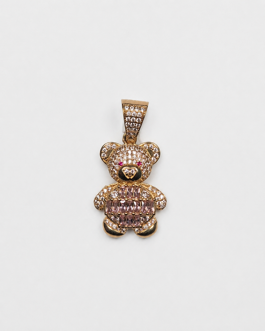 14K Yellow Gold Pavé Teddy Bear Pendant