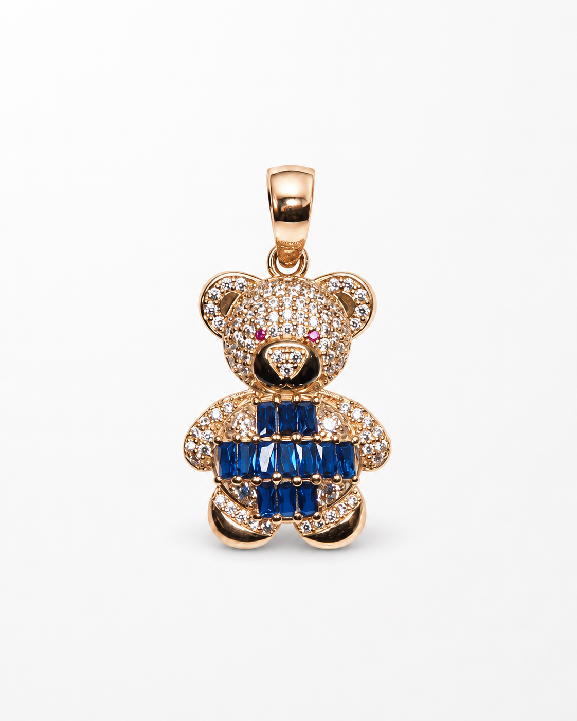 14K Yellow Gold Royal Blue Teddy Bear Pendant