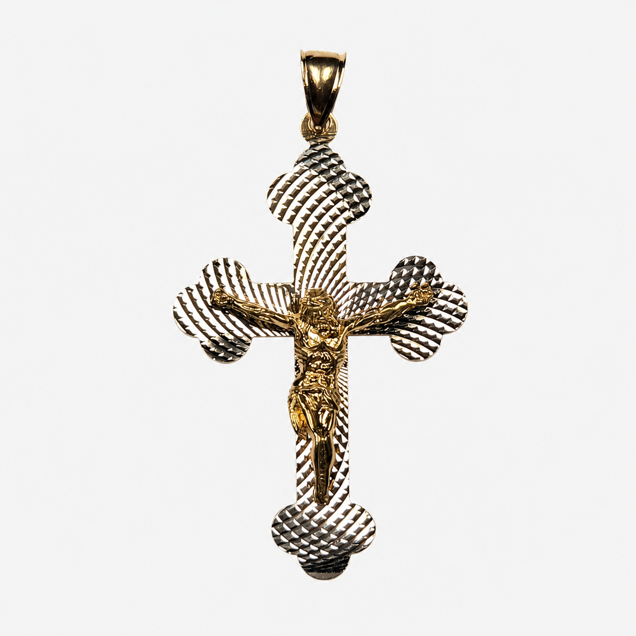 14K Two-Tone Gold Textured Crucifix Pendant