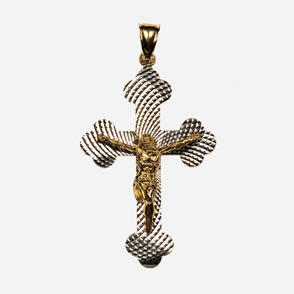 14K Two-Tone Gold Textured Crucifix Pendant