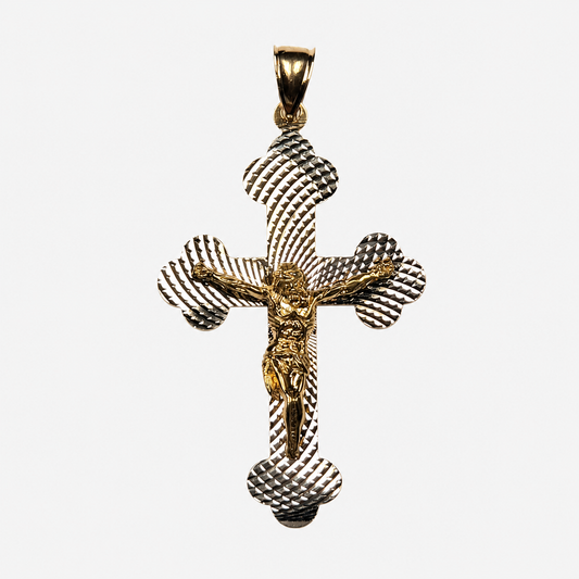 14K Two-Tone Gold Textured Crucifix Pendant