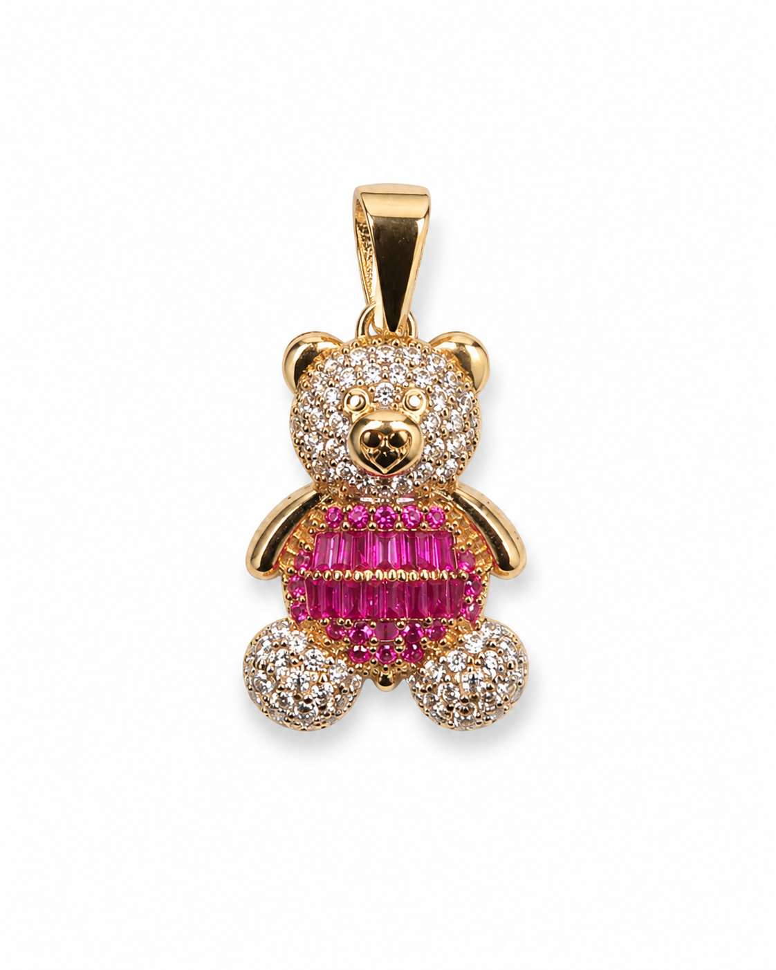 14K Yellow Gold Petite Pink Teddy Bear Pendant