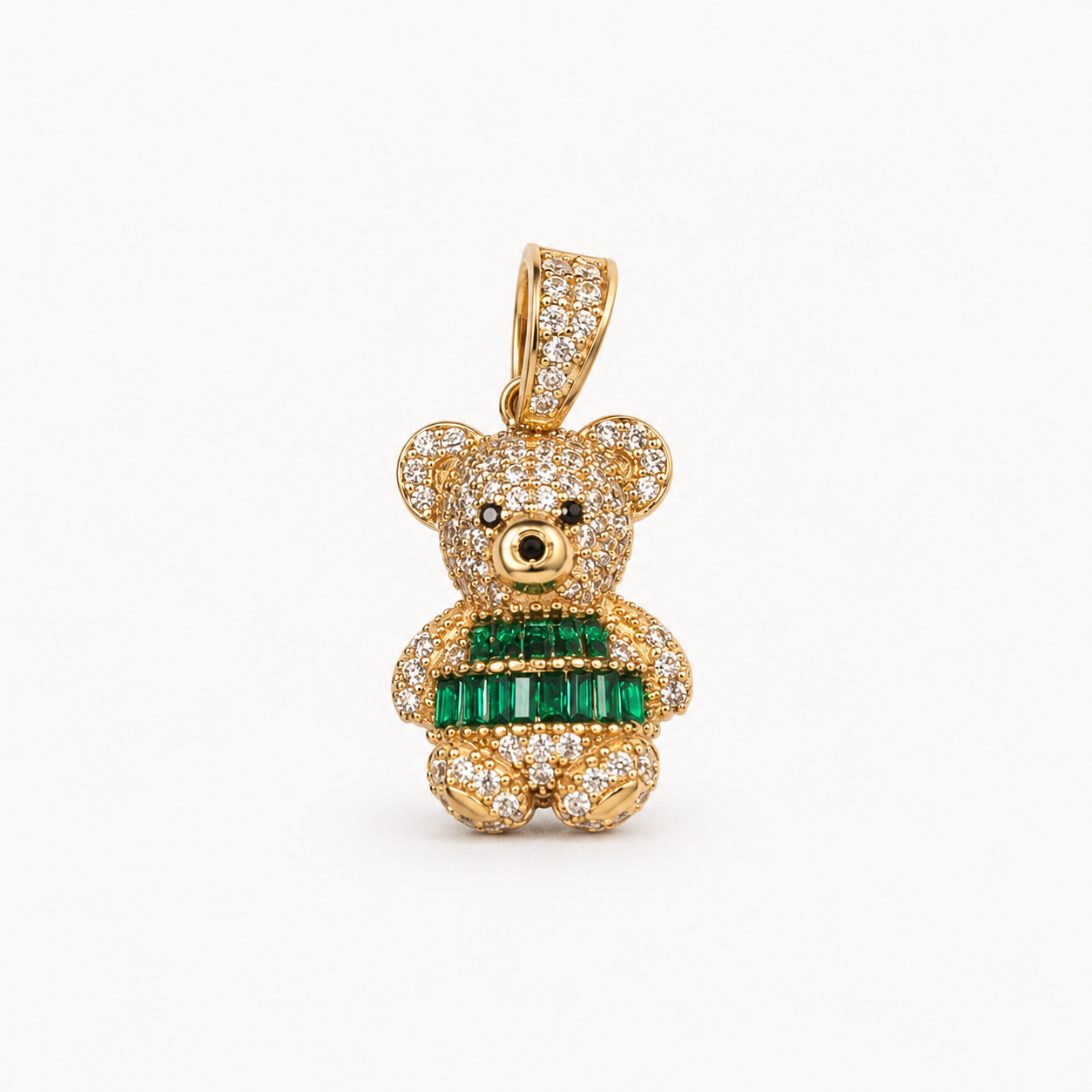 14K Yellow Gold Emerald Green Teddy Bear Pendant