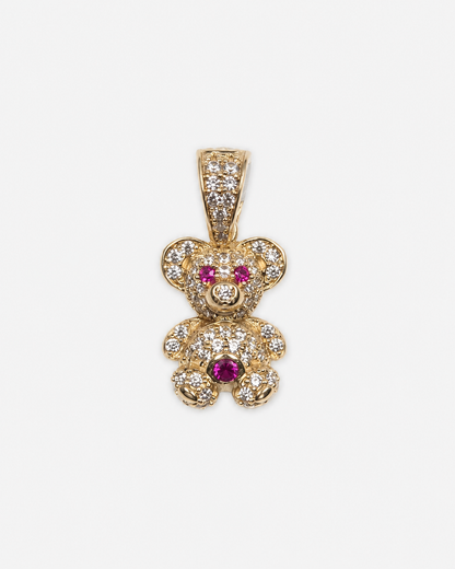 14K Yellow Gold Petite Multicolor Teddy Bear Pendant