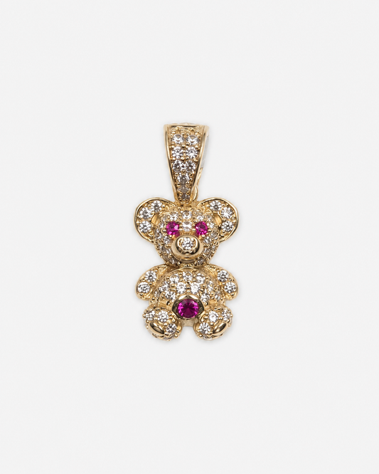 14K Yellow Gold Petite Multicolor Teddy Bear Pendant