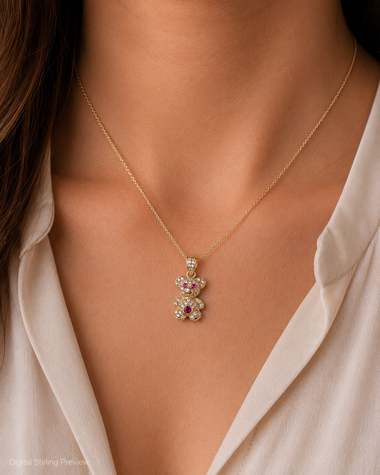 14K Yellow Gold Petite Multicolor Teddy Bear Pendant