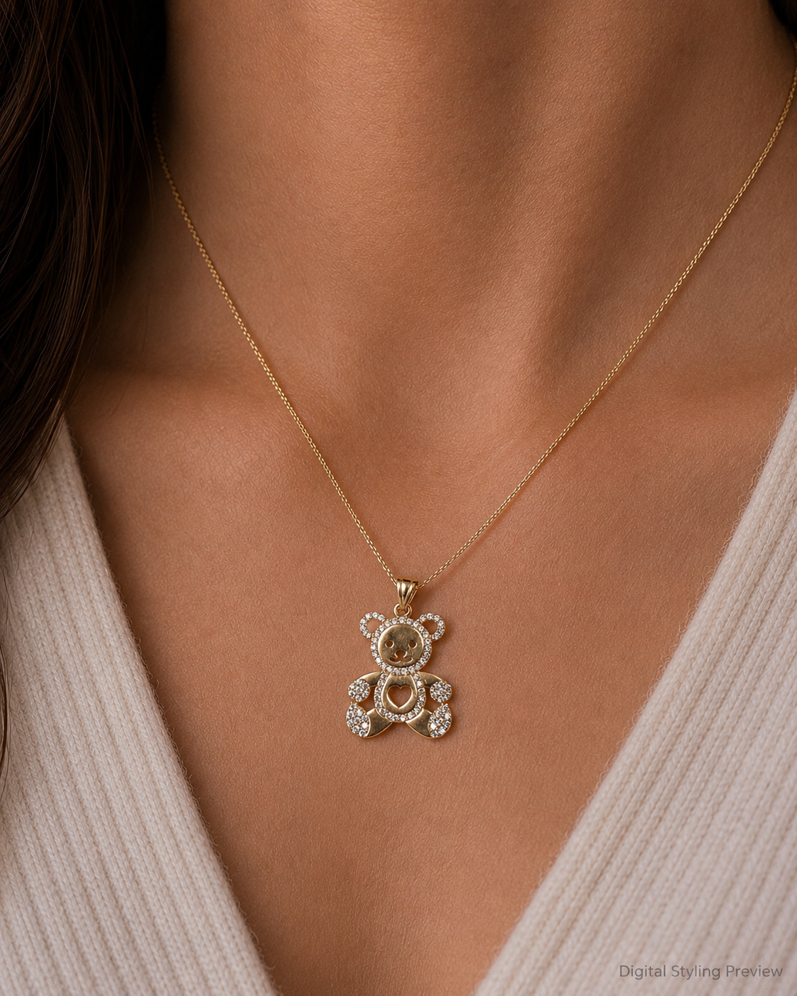 14K White Gold Openwork Teddy Bear Pendant