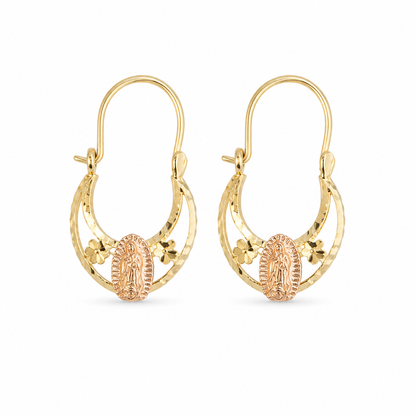 14K Two-Tone Virgen de Guadalupe Floral Drop Earrings