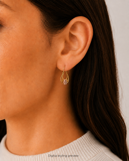 14K Two-Tone Virgen de Guadalupe Floral Drop Earrings
