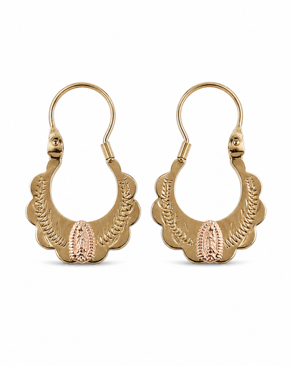14K Two-Tone Scalloped Virgen de Guadalupe Drop Earrings