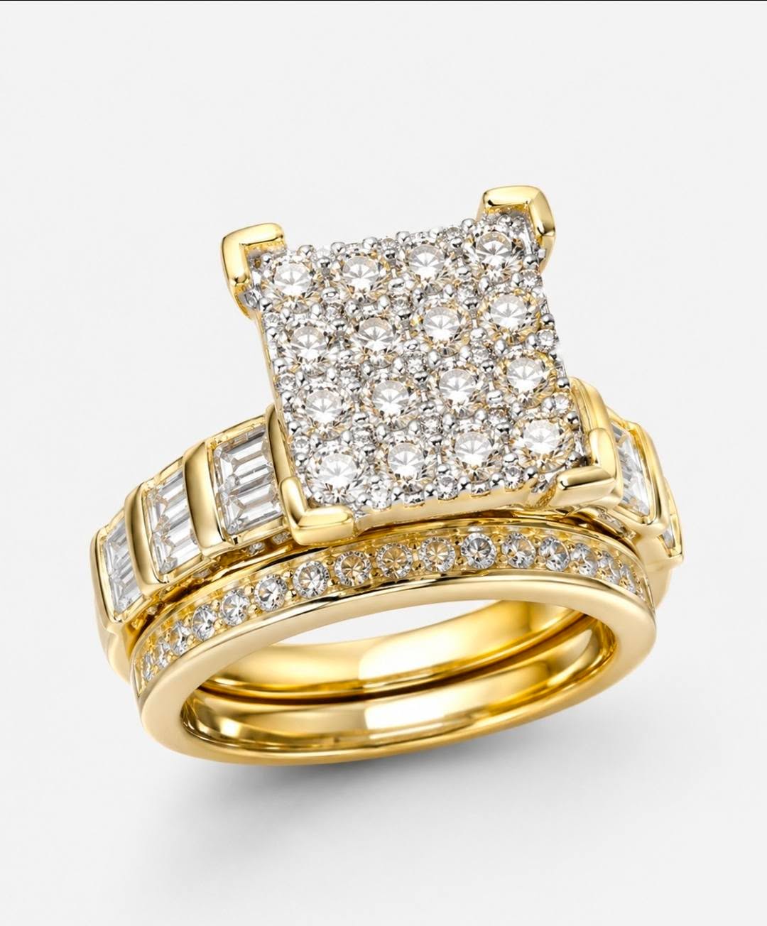 14K Yellow Gold 2.12 CTW Natural Diamond Fashion Ring Size #7| Round & Baguette Diamonds
