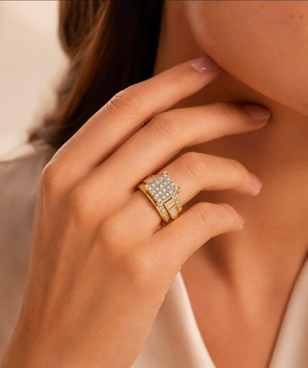 14K Yellow Gold 2.12 CTW Natural Diamond Fashion Ring Size #7| Round & Baguette Diamonds