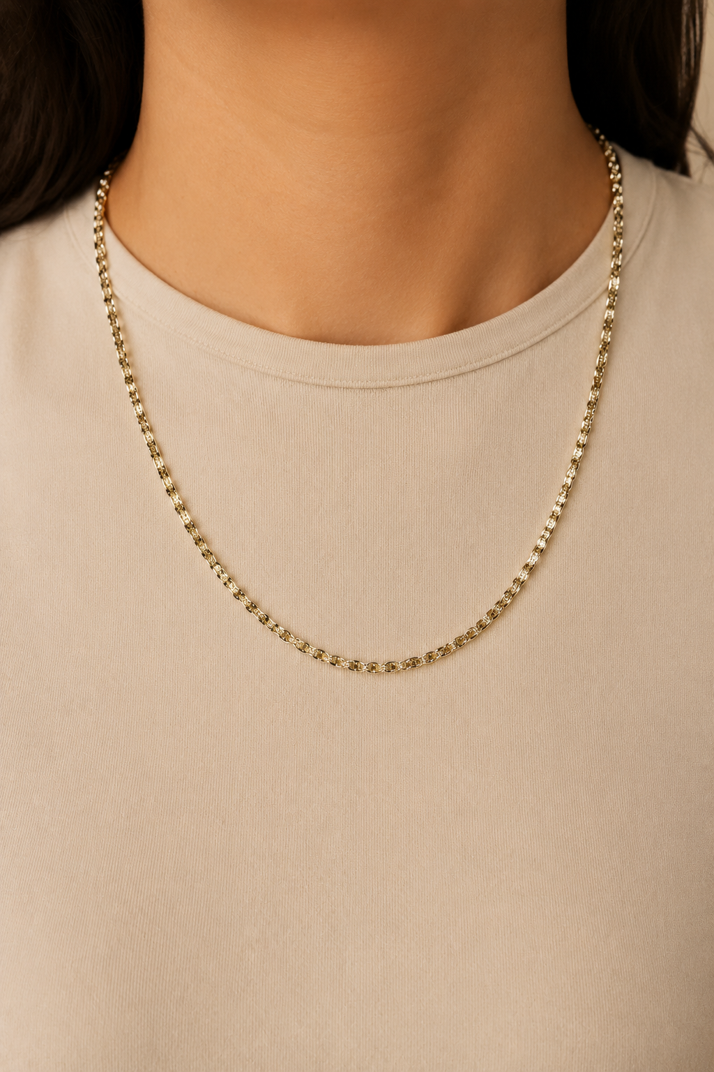 14K Yellow Gold Diamond-Cut Marquise Link Chain – 3 mm