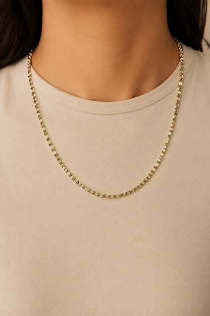 14K Yellow Gold Diamond-Cut Marquise Link Chain – 3 mm