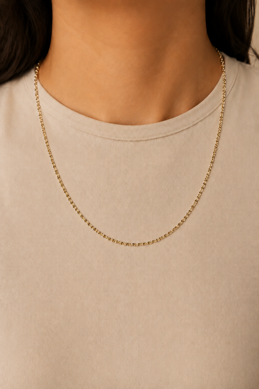 14K Yellow Gold Diamond-Cut Marquise Link Chain – 2 mm