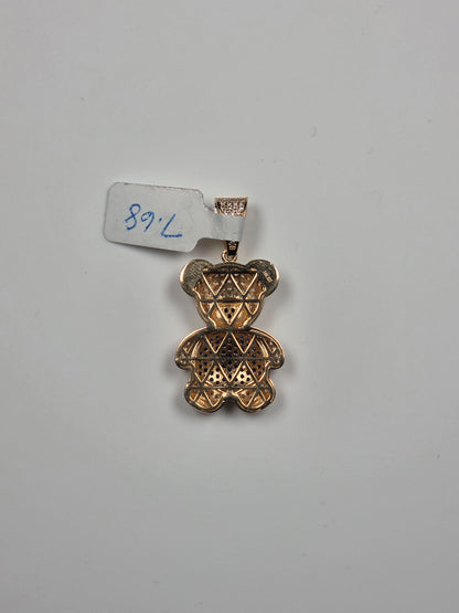 14K Yellow Gold Blue Stone Teddy Bear Pendant