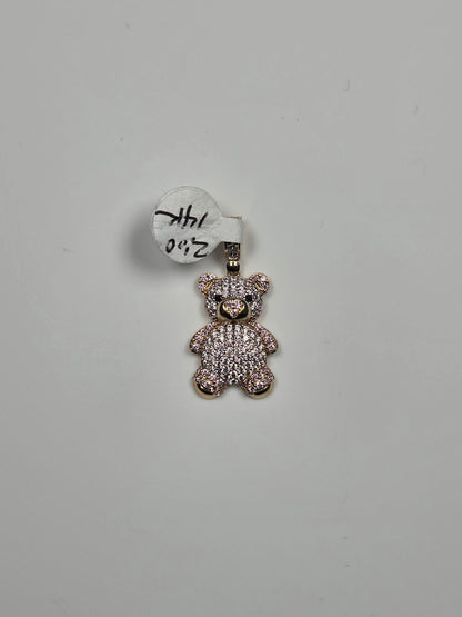 14K Yellow Gold Petite Pavé Teddy Bear Pendant