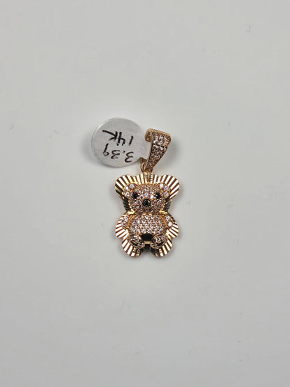 14K Yellow Gold Textured Teddy Bear Pendant