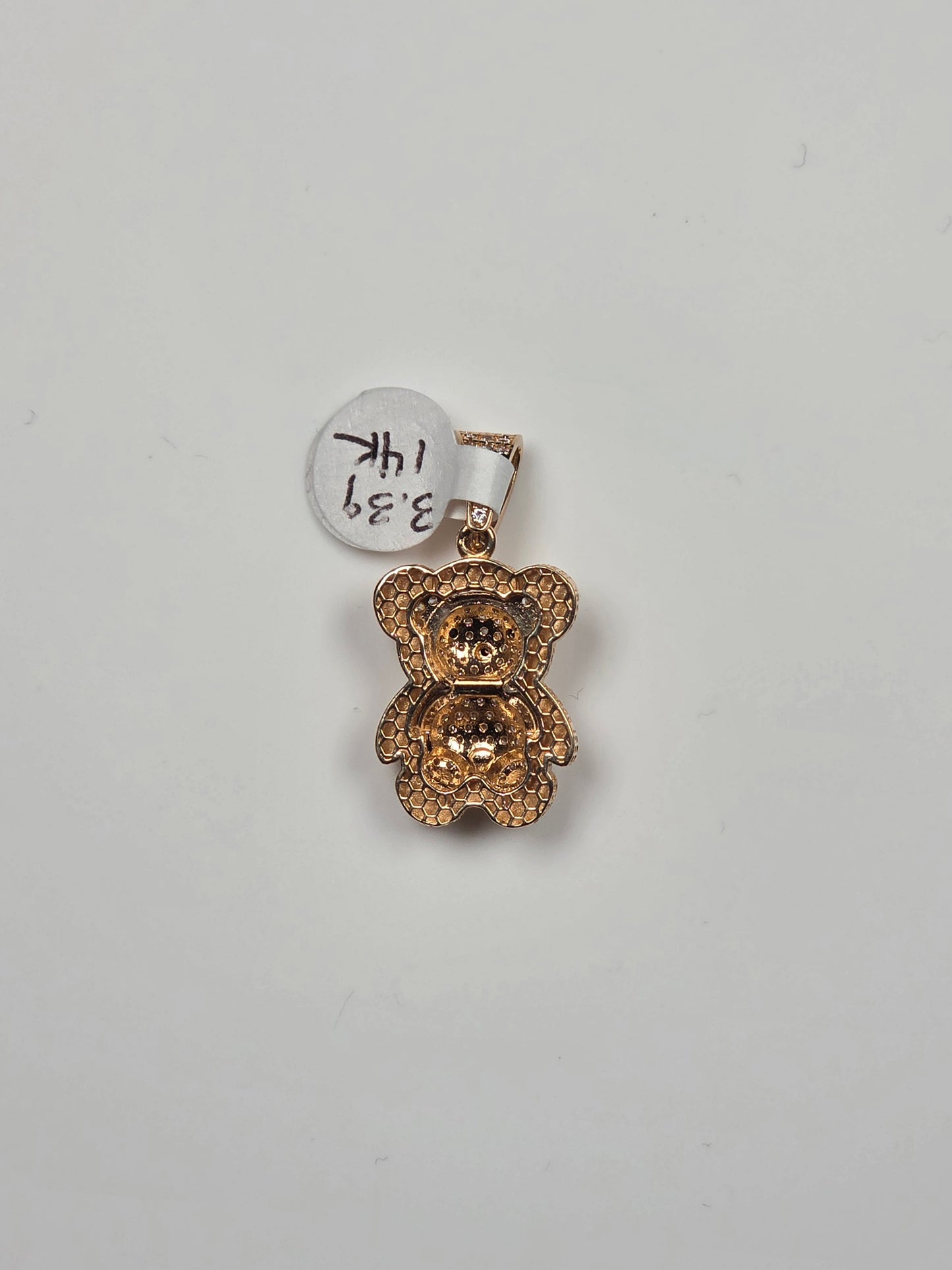 14K Yellow Gold Textured Teddy Bear Pendant
