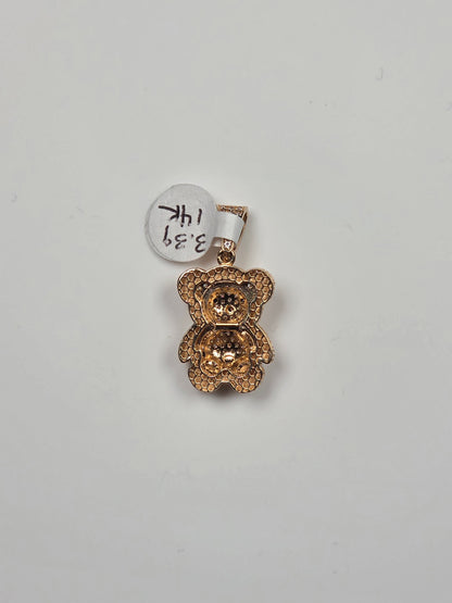 14K Yellow Gold Textured Teddy Bear Pendant