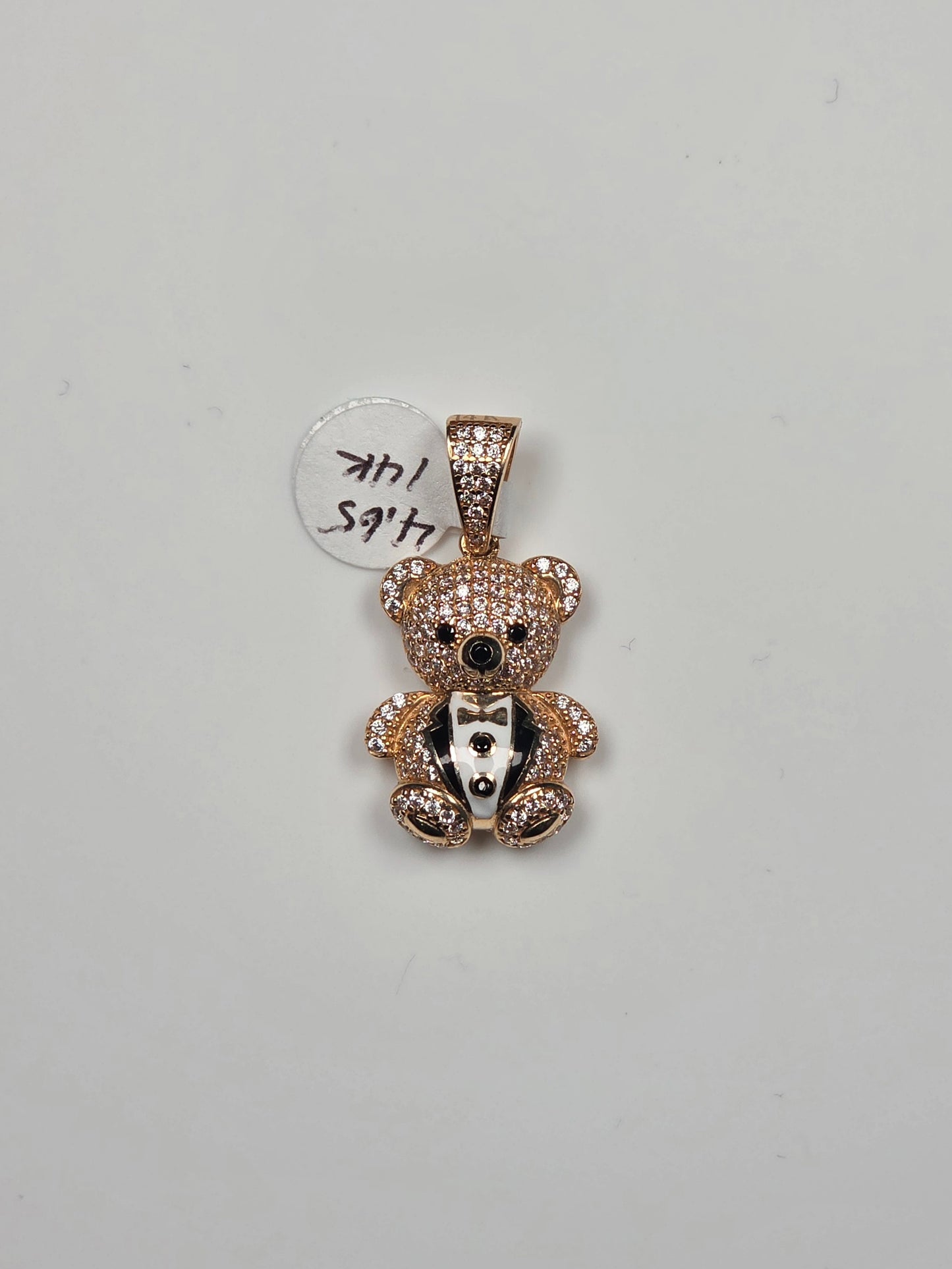 14K Yellow Gold Tuxedo Teddy Bear Pendant