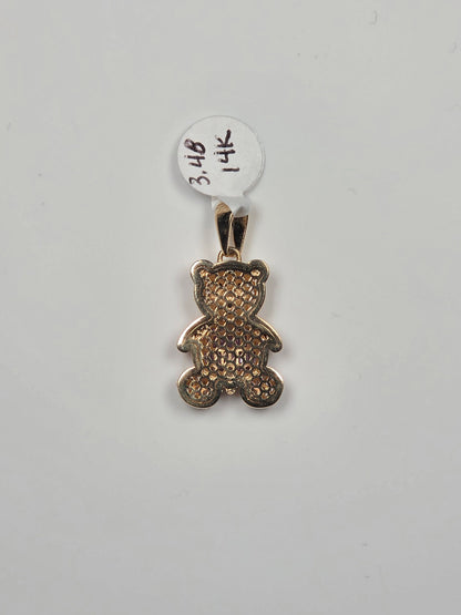 14K Yellow Gold Purple Dress Teddy Bear Pendant