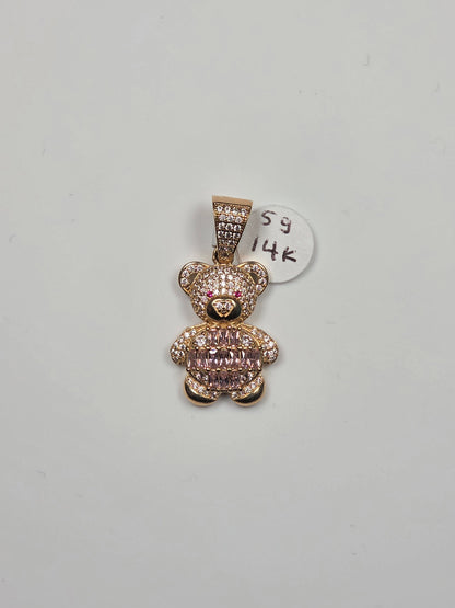 14K Yellow Gold Pavé Teddy Bear Pendant