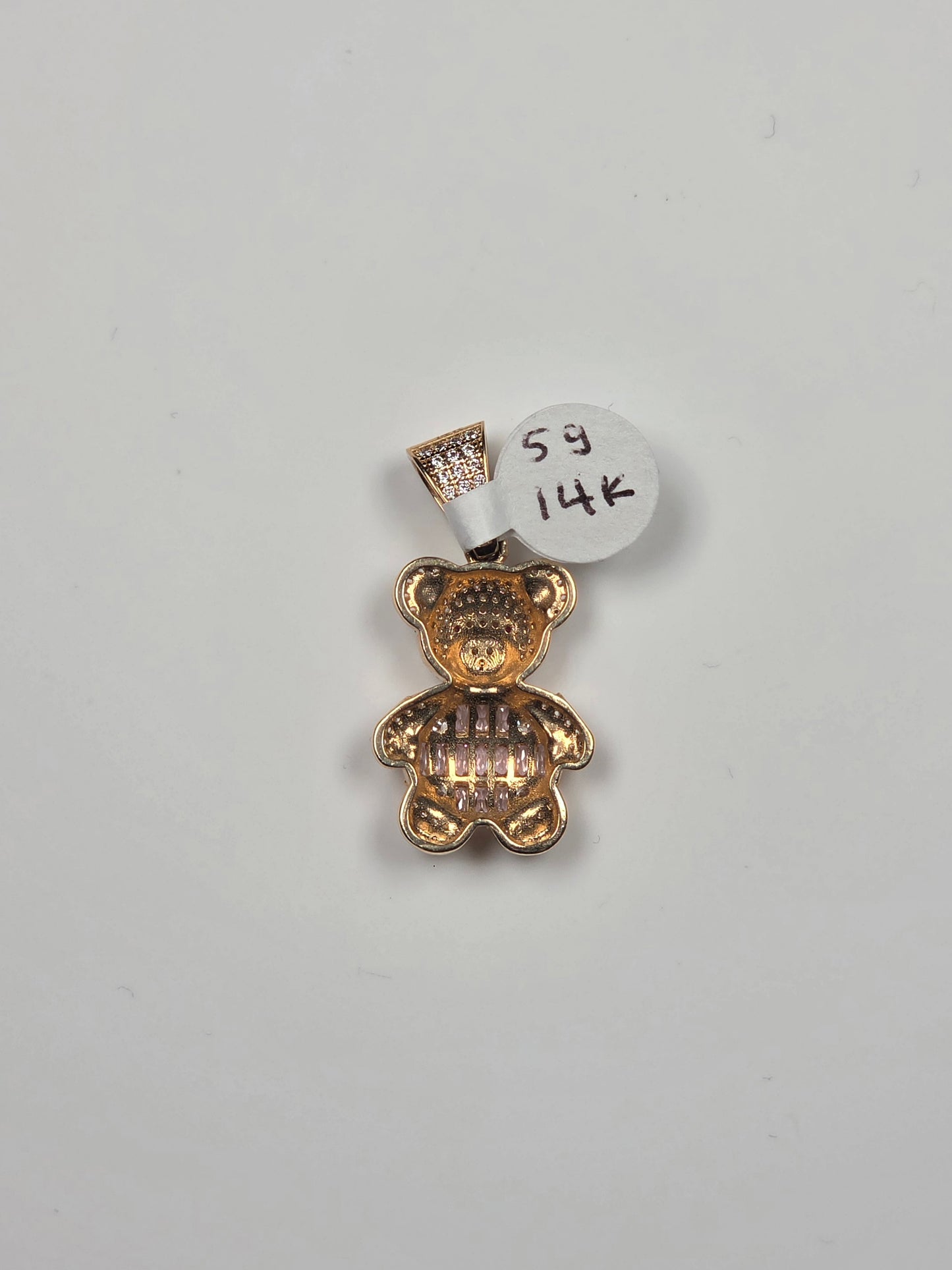 14K Yellow Gold Pavé Teddy Bear Pendant