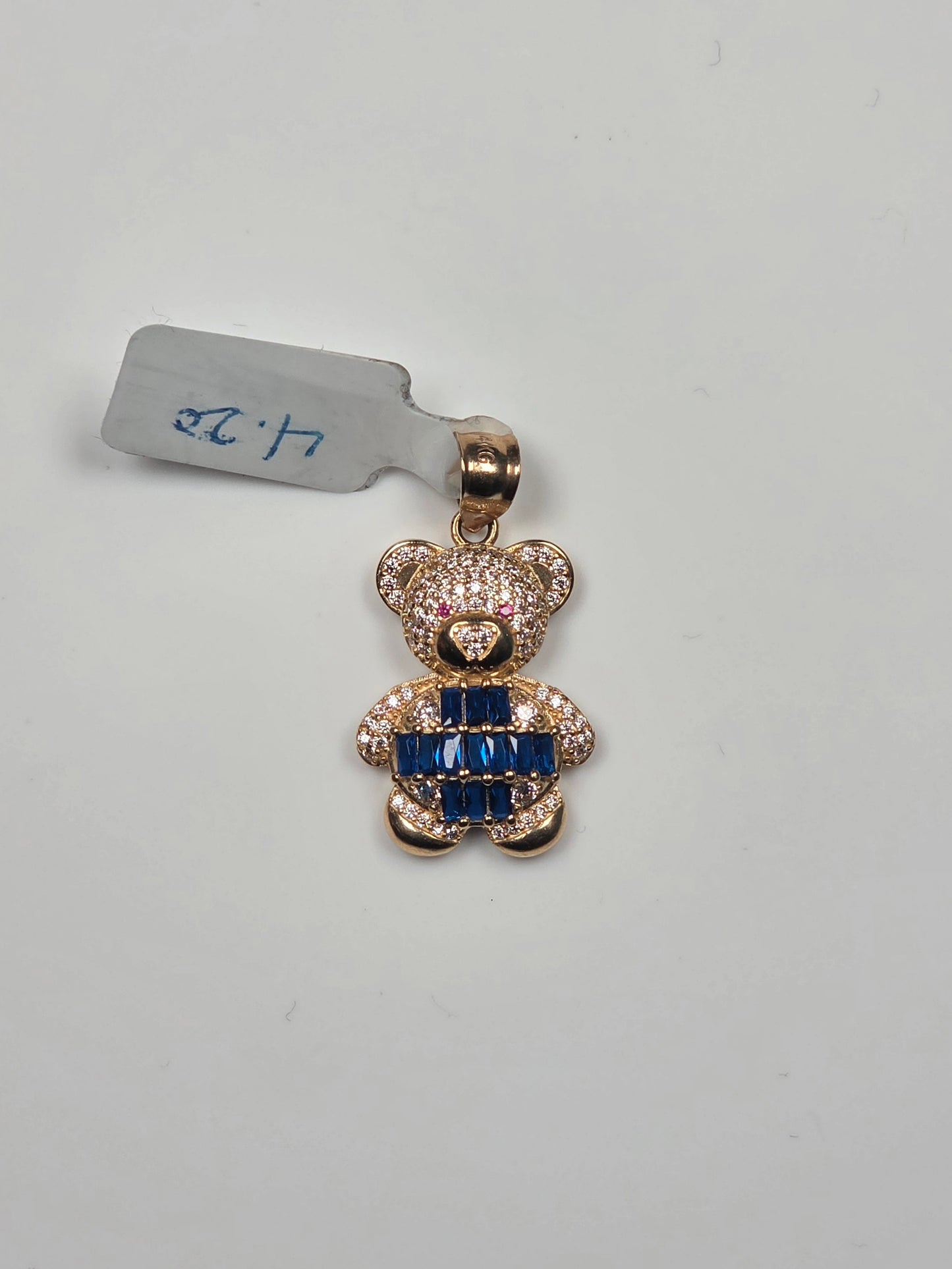 14K Yellow Gold Royal Blue Teddy Bear Pendant