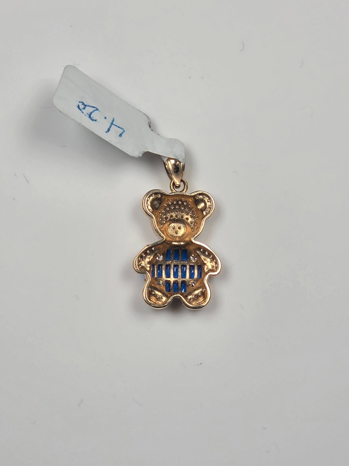 14K Yellow Gold Royal Blue Teddy Bear Pendant