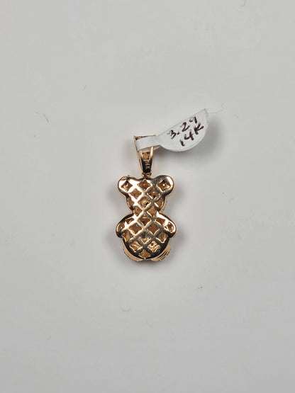 14K Yellow Gold Aqua Blue Teddy Bear Pendant