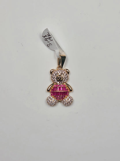 14K Yellow Gold Petite Pink Teddy Bear Pendant