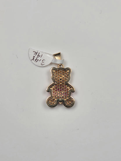 14K Yellow Gold Petite Pink Teddy Bear Pendant