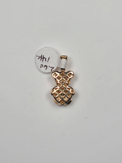 14K Yellow Gold Emerald Green Teddy Bear Pendant