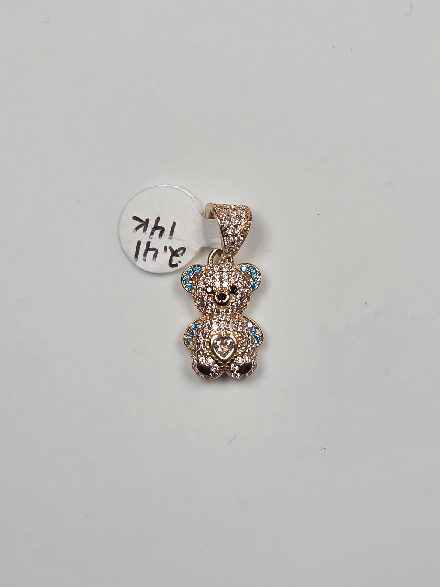 14K Yellow Gold Rose-Detail Teddy Bear Pendant
