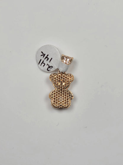 14K Yellow Gold Rose-Detail Teddy Bear Pendant
