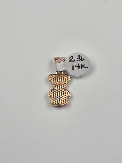 14K Yellow Gold Blue Halo Teddy Bear Heart Pendant
