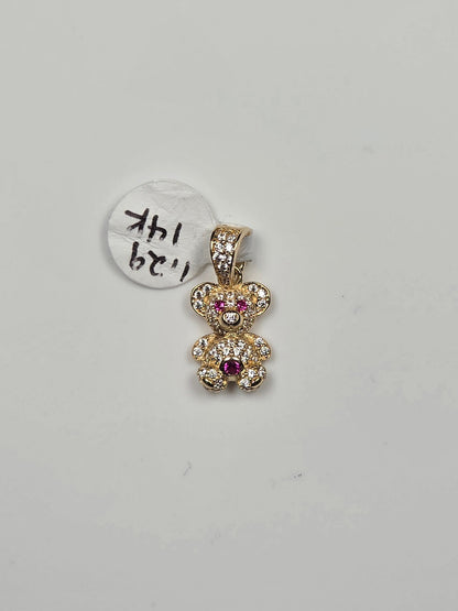 14K Yellow Gold Petite Multicolor Teddy Bear Pendant