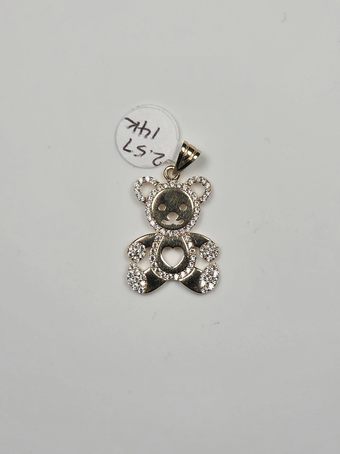 14K White Gold Openwork Teddy Bear Pendant