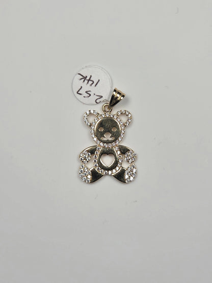 14K White Gold Openwork Teddy Bear Pendant