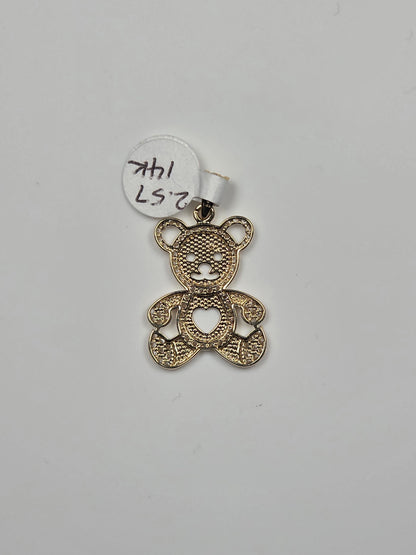 14K White Gold Openwork Teddy Bear Pendant