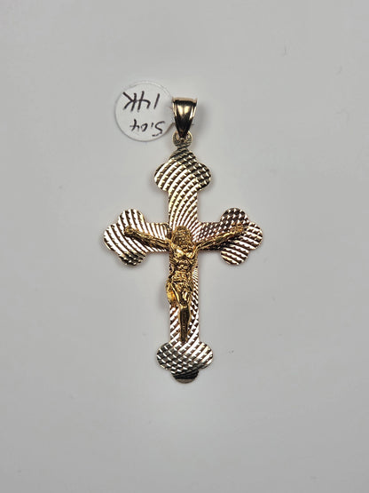 14K Two-Tone Gold Textured Crucifix Pendant