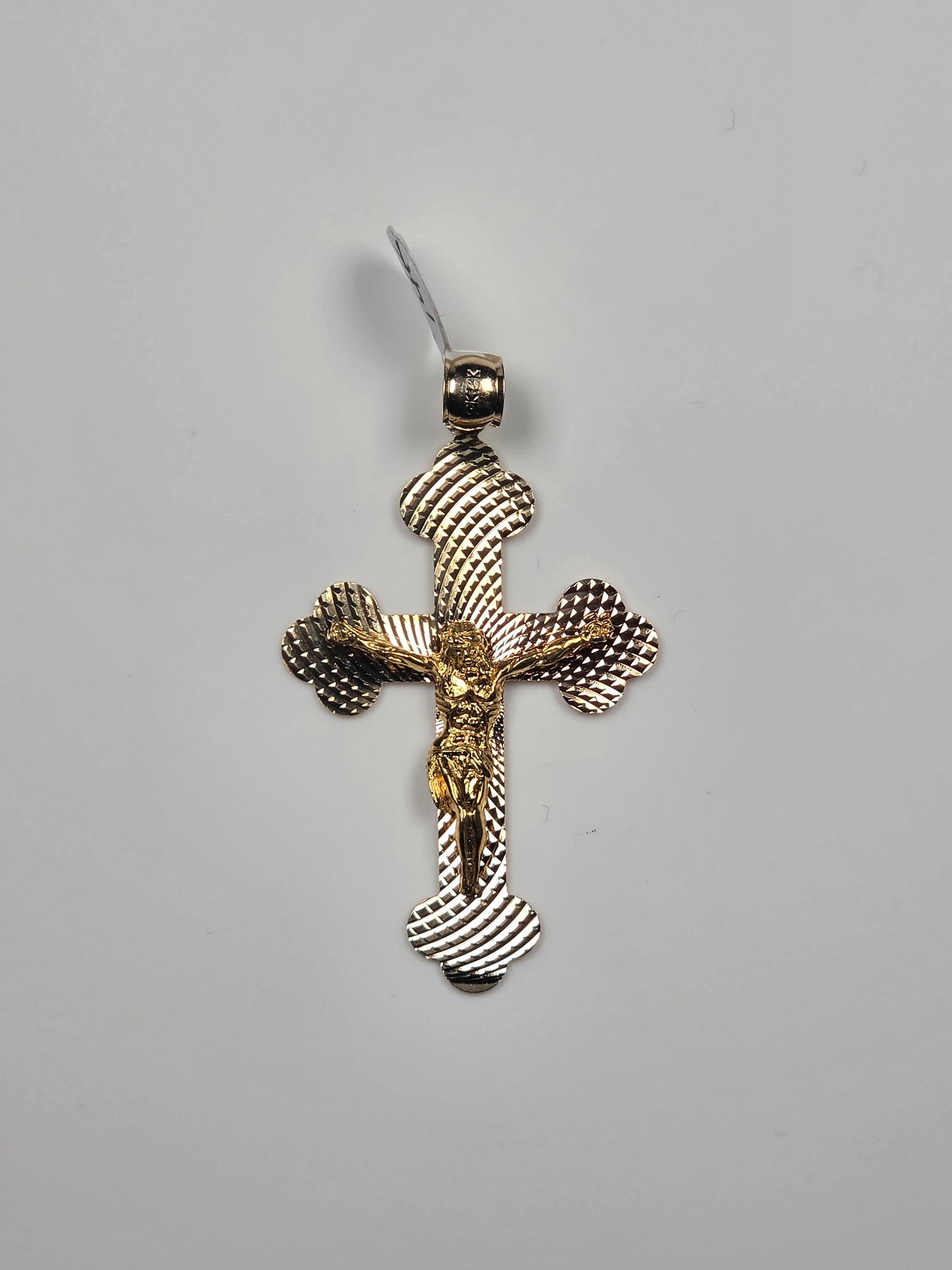 14K Two-Tone Gold Textured Crucifix Pendant