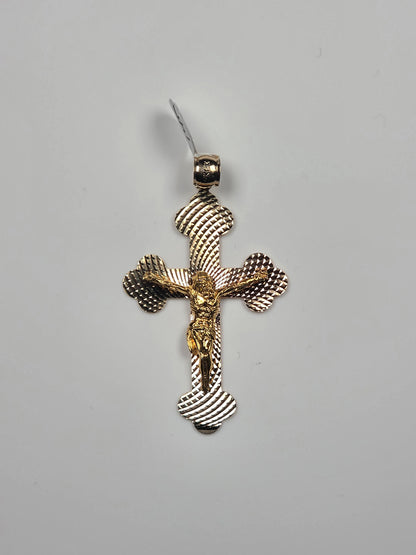 14K Two-Tone Gold Textured Crucifix Pendant