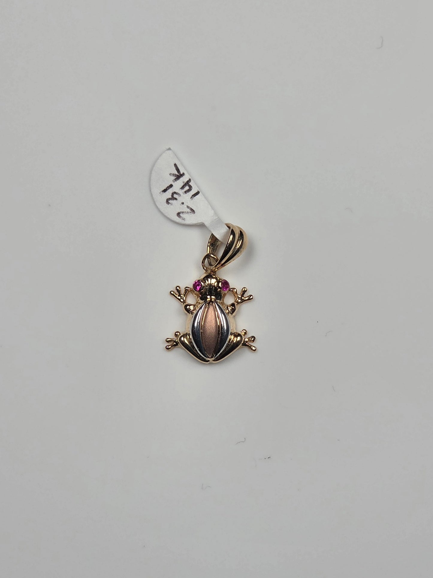 14K Tri-Color Gold Frog Pendant with Pink Eyes